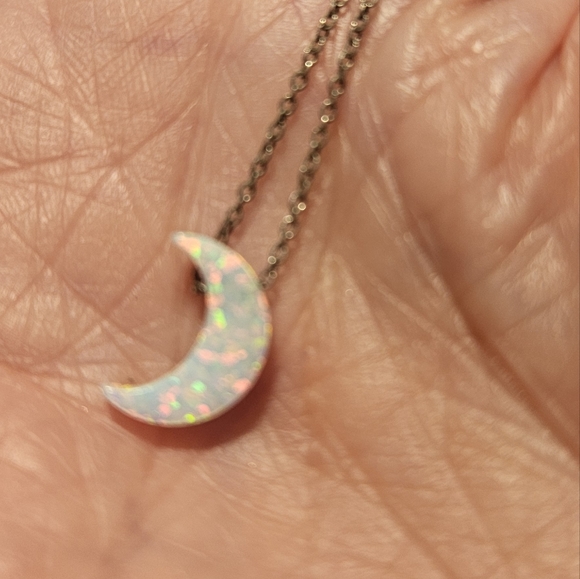 925 STERLING SILVER CHAIN WITH A MOON FIRE OPAL AND TURQUOISE BEADS AT THE CLASP - Picture 5 of 5